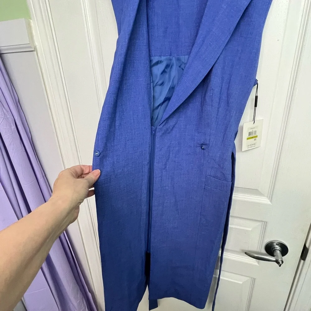 Calvin Klein Blue Sleeveless Belted Lined Dress Size 14.  Brand New With tags! - Picture 8 of 12